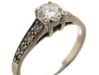 Art Deco Platinum & Diamond Solitaire Ring with Diamond Set Shoulders