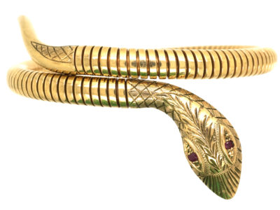 9ct Gold Snake Bangle with Ruby Eyes