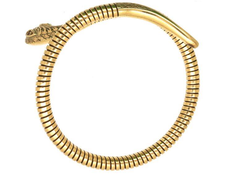 9ct Gold Snake Bangle with Ruby Eyes