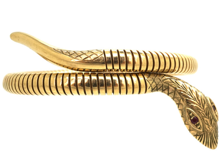 9ct Gold Snake Bangle with Ruby Eyes