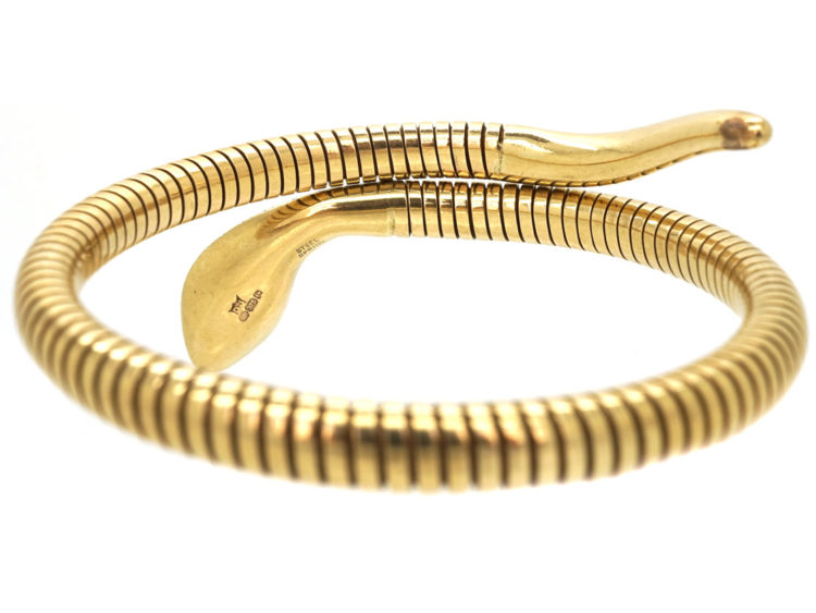 9ct Gold Snake Bangle with Ruby Eyes
