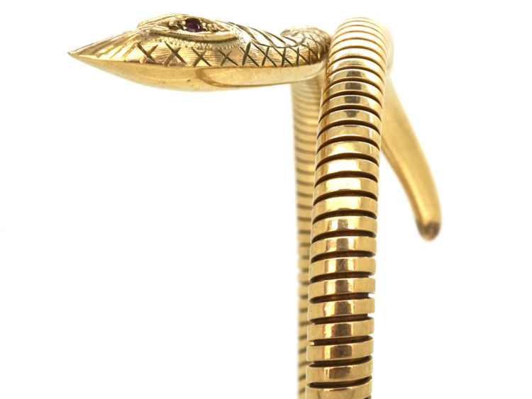 9ct Gold Snake Bangle with Ruby Eyes