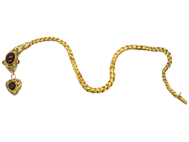 Victorian 15ct Gold & Cabochon Garnet Snake Bracelet in Original Case