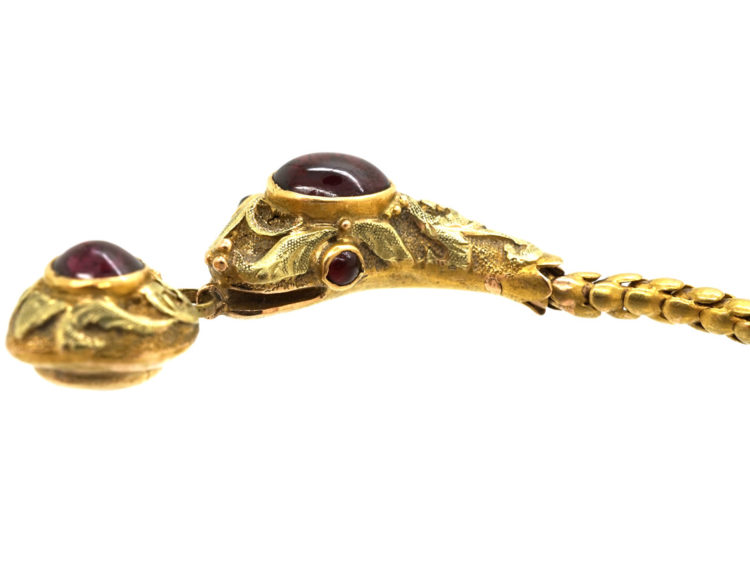 Victorian 15ct Gold & Cabochon Garnet Snake Bracelet in Original Case