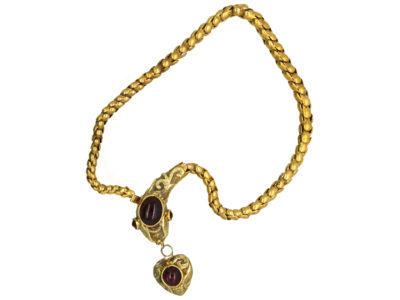 Victorian 15ct Gold & Cabochon Garnet Snake Bracelet in Original Case