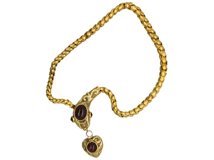 Victorian 15ct Gold & Cabochon Garnet Snake Bracelet in Original Case