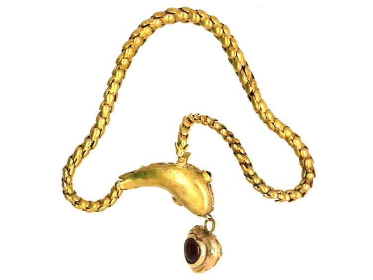 Victorian 15ct Gold & Cabochon Garnet Snake Bracelet in Original Case