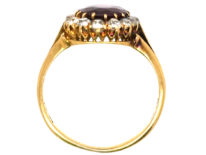 Edwardian 18ct Gold, Diamond & Large Oval Garnet Ring