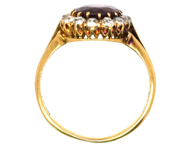 Edwardian 18ct Gold, Diamond & Large Oval Garnet Ring