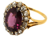 Edwardian 18ct Gold, Diamond & Large Oval Garnet Ring