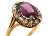 Edwardian 18ct Gold, Diamond & Large Oval Garnet Ring