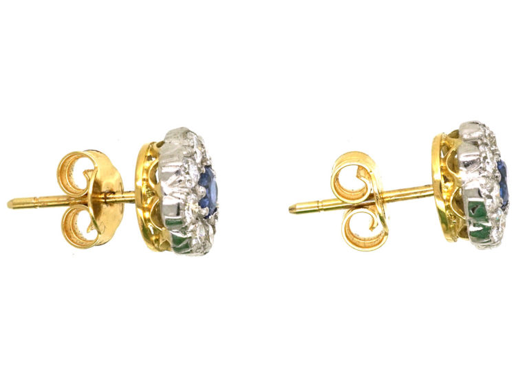 18ct Gold, Sapphire & Diamond Cluster Earrings