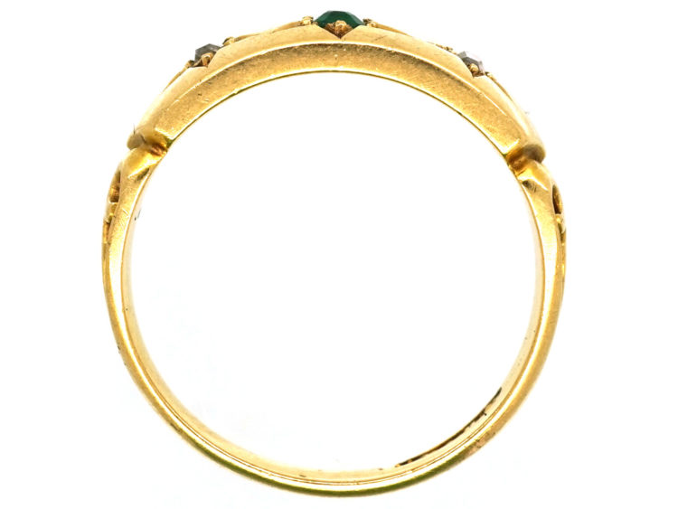Victorian 18ct Gold, Emerald & Diamond Gypsy Ring