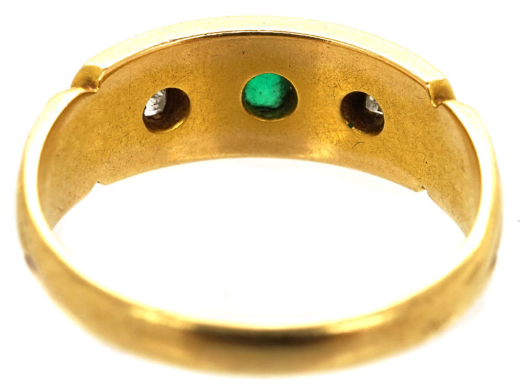 Victorian 18ct Gold, Emerald & Diamond Gypsy Ring