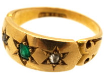 Victorian 18ct Gold, Emerald & Diamond Gypsy Ring