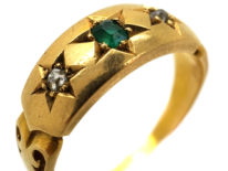 Victorian 18ct Gold, Emerald & Diamond Gypsy Ring
