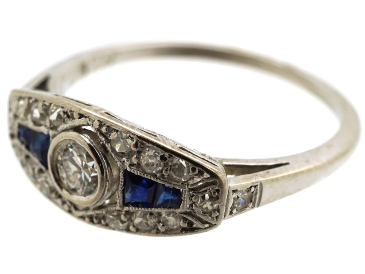 Art Deco Platinum, Sapphire & Diamond Ring