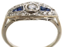 Art Deco Platinum, Sapphire & Diamond Ring