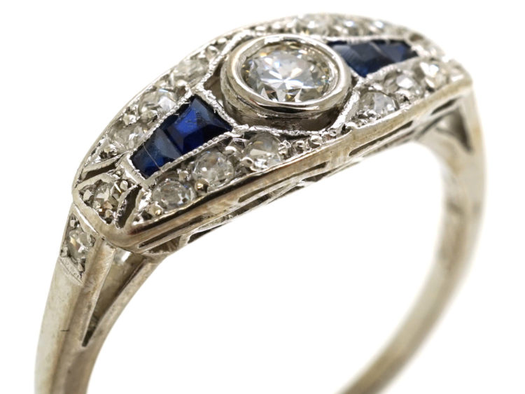 Art Deco Platinum, Sapphire & Diamond Ring