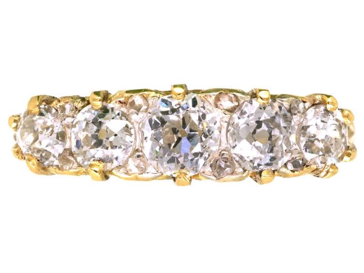Victorian 18ct Gold & Five Stone Old Mine Cut Diamond Ring