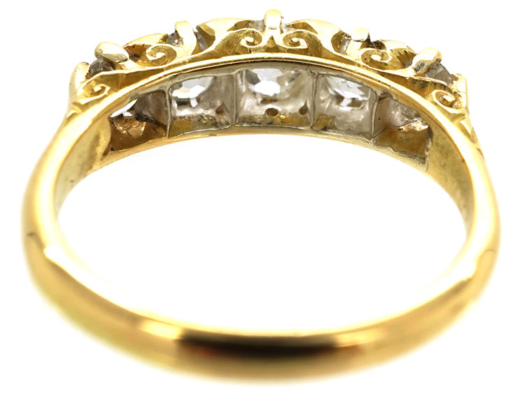 Victorian 18ct Gold & Five Stone Old Mine Cut Diamond Ring