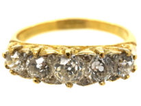 Victorian 18ct Gold & Five Stone Old Mine Cut Diamond Ring