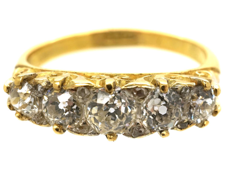 Victorian 18ct Gold & Five Stone Old Mine Cut Diamond Ring