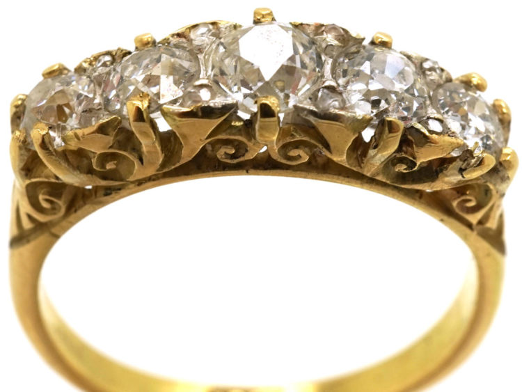 Victorian 18ct Gold & Five Stone Old Mine Cut Diamond Ring