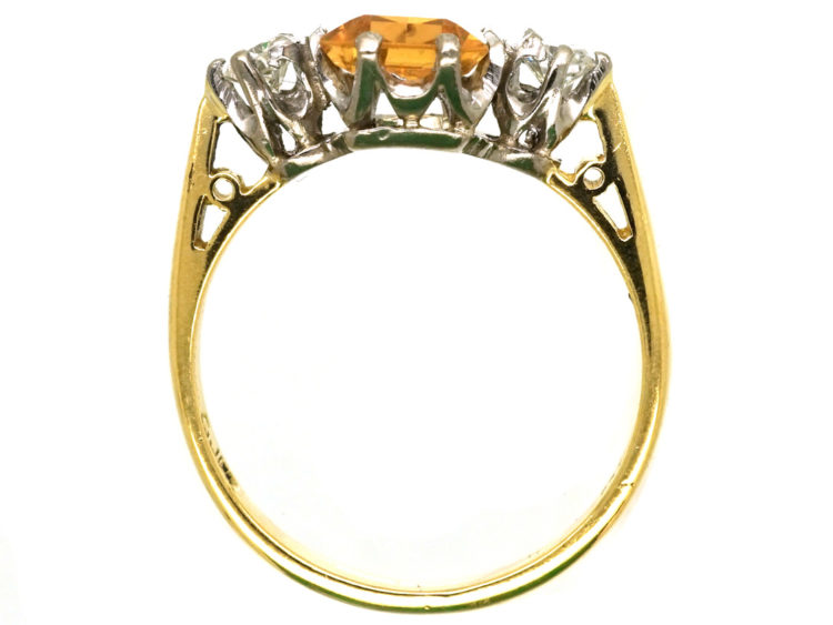 18ct Gold, Rectangular Topaz & Diamond Ring