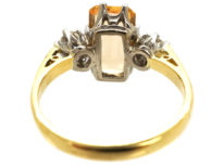 18ct Gold, Rectangular Topaz & Diamond Ring