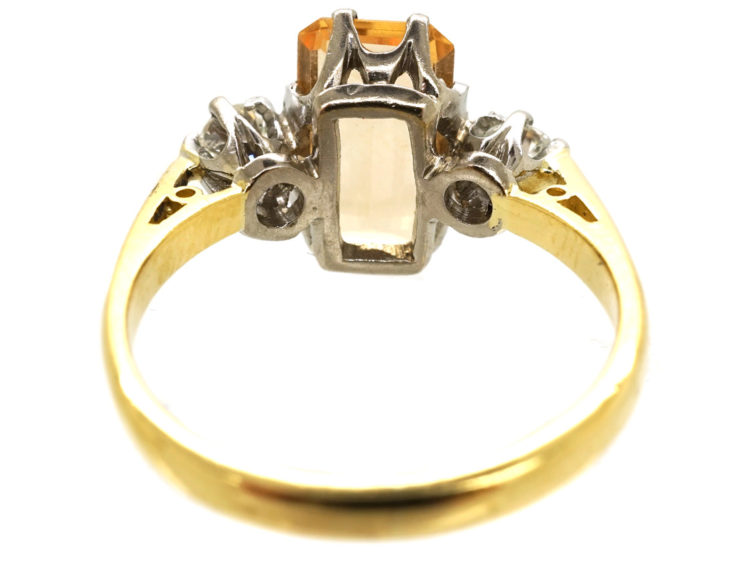 18ct Gold, Rectangular Topaz & Diamond Ring