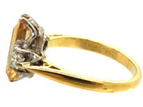 18ct Gold, Rectangular Topaz & Diamond Ring
