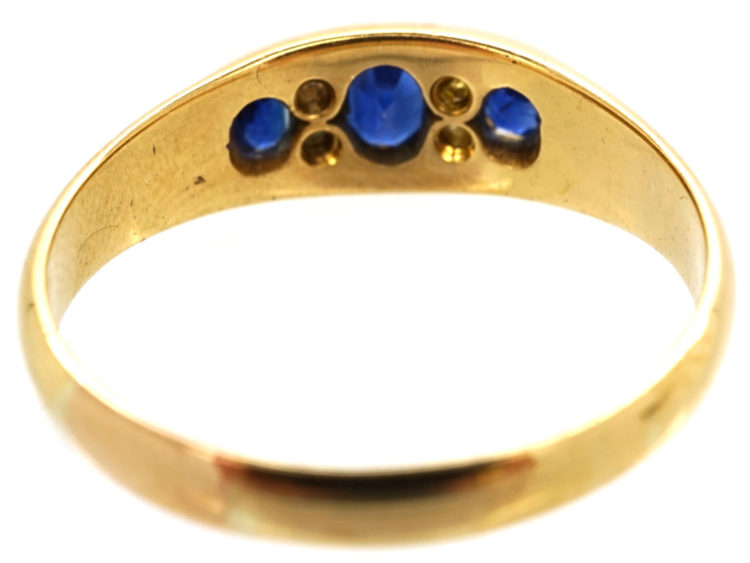 Victorian 18ct Gold, Three Stone Sapphire & Diamond Ring