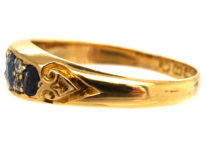 Victorian 18ct Gold, Three Stone Sapphire & Diamond Ring