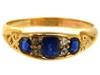 Victorian 18ct Gold, Three Stone Sapphire & Diamond Ring