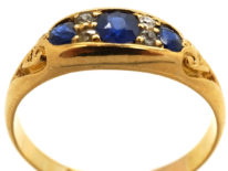 Victorian 18ct Gold, Three Stone Sapphire & Diamond Ring