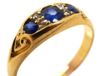 Victorian 18ct Gold, Three Stone Sapphire & Diamond Ring