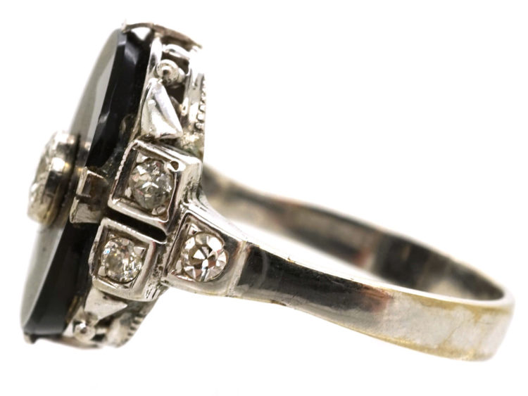 Art Deco 18ct Gold & Platinum, Onyx & Diamond Ring
