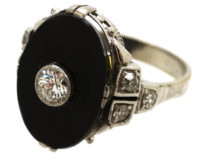 Art Deco 18ct Gold & Platinum, Onyx & Diamond Ring