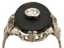 Art Deco 18ct Gold & Platinum, Onyx & Diamond Ring