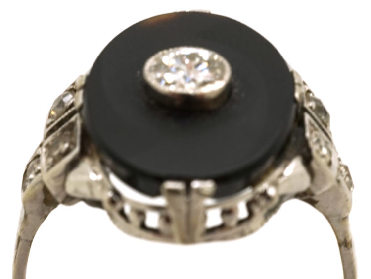 Art Deco 18ct Gold & Platinum, Onyx & Diamond Ring