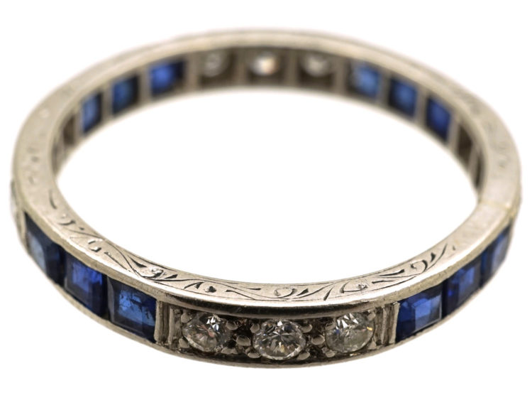 Art Deco Platinum, Diamond & Sapphire Eternity Ring