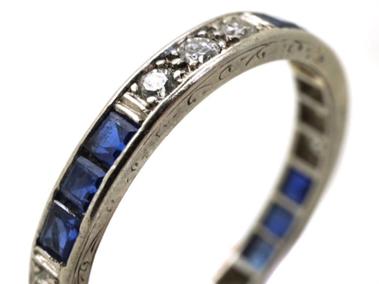 Art Deco Platinum, Diamond & Sapphire Eternity Ring