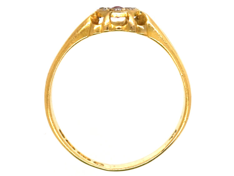 Victorian 18ct Gold Ruby & Diamond Cluster Ring