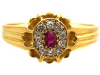 Victorian 18ct Gold Ruby & Diamond Cluster Ring