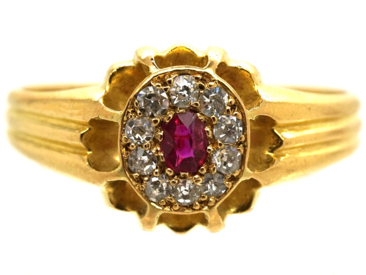 Victorian 18ct Gold Ruby & Diamond Cluster Ring