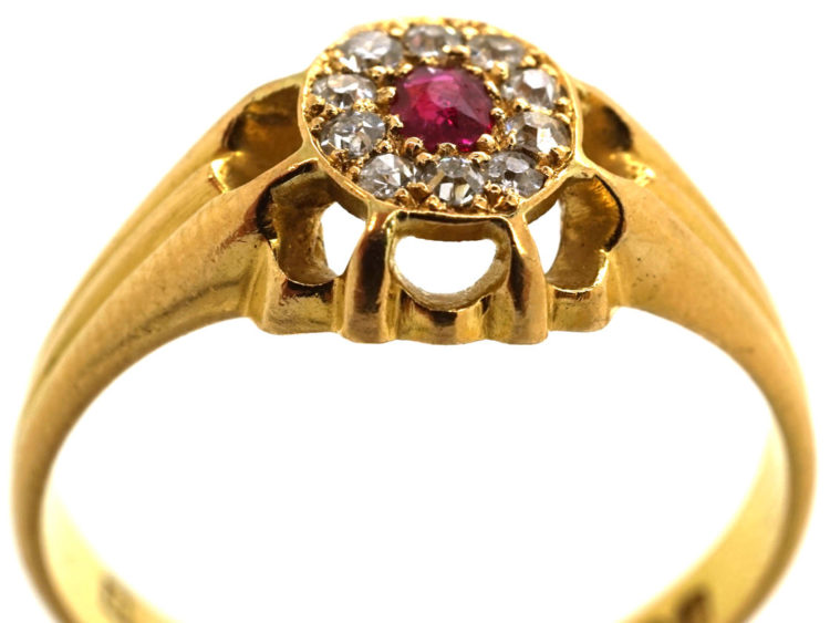 Victorian 18ct Gold Ruby & Diamond Cluster Ring