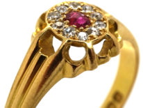 Victorian 18ct Gold Ruby & Diamond Cluster Ring