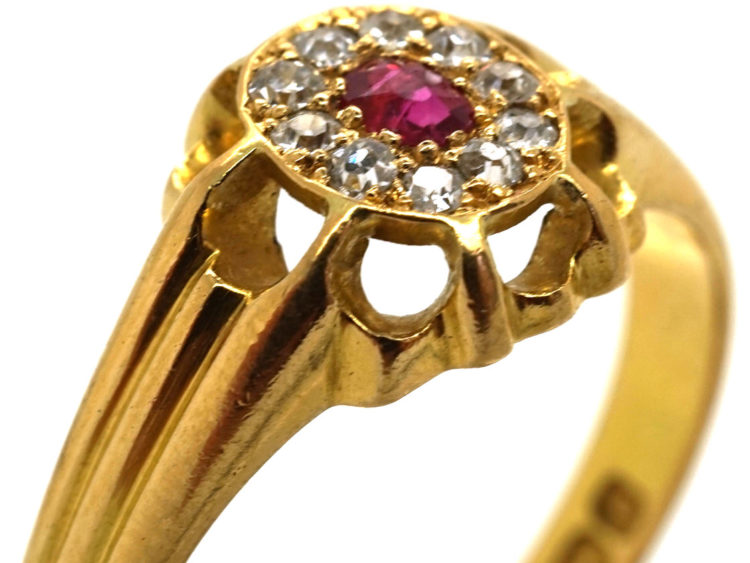 Victorian 18ct Gold Ruby & Diamond Cluster Ring
