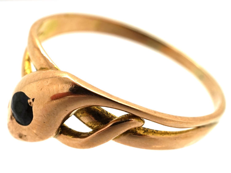 Edwardian 15ct Gold Snake Ring set with a Sapphire